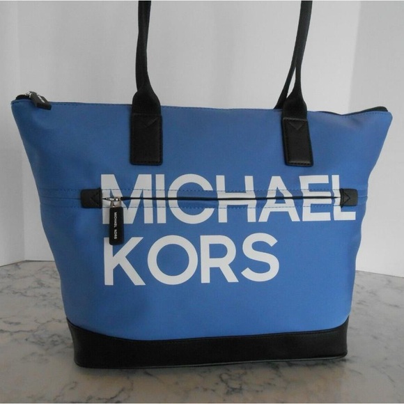Michael Kors Sport Nylon Large Top Zip Tote Oxford Blue/black - Picture 2 of 9